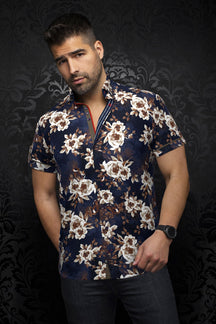 Chemise manches courtes en Knit pour homme par Au Noir | BERA(SS) Marine Tabac | Boutique Vvög, inventaire complet de la marque Au Noir
