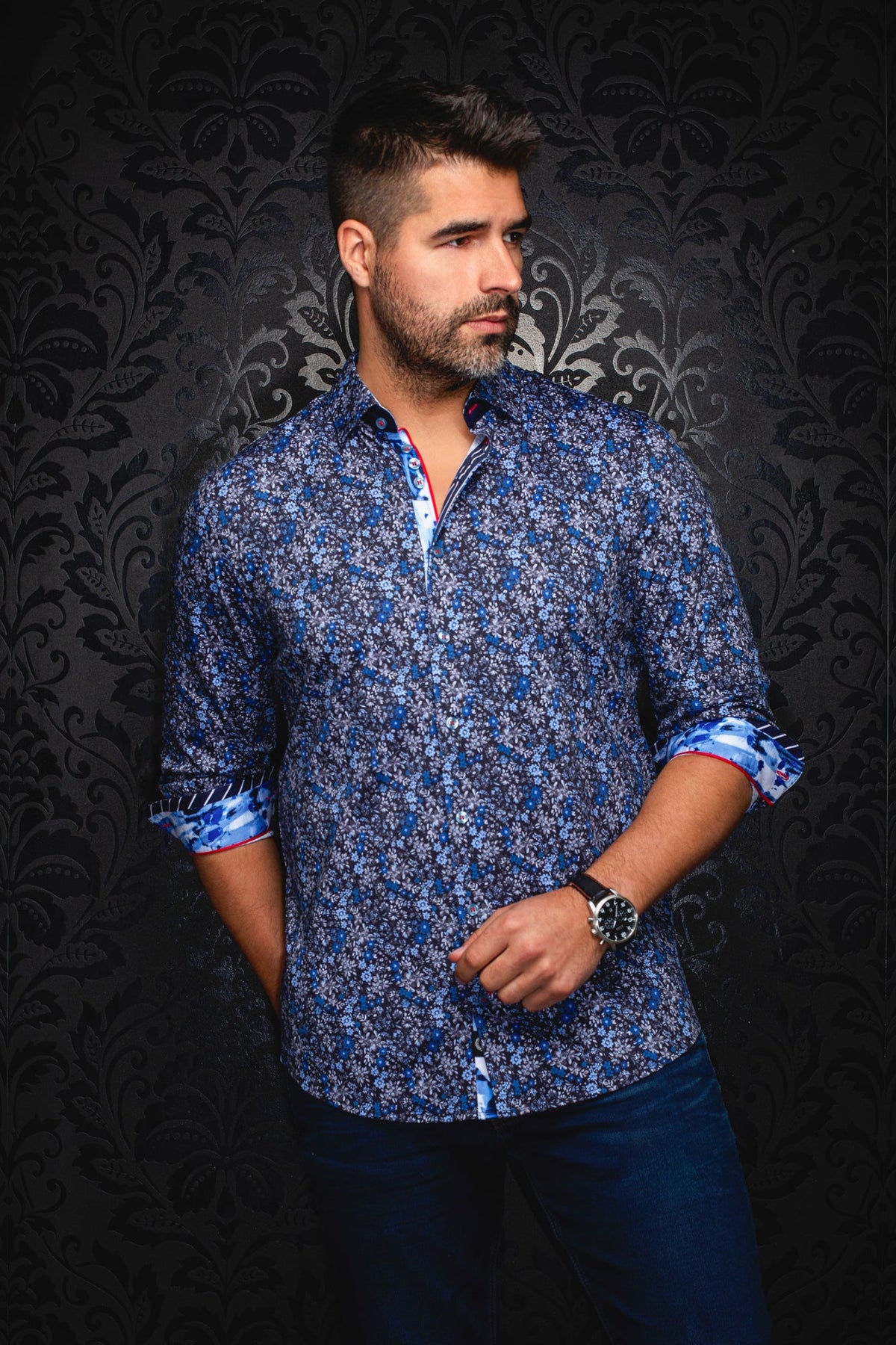 Chemise manches longues en Knit pour homme par Au Noir | BLOOM Noir Royal | Boutique Vvög, inventaire complet de la marque Au Noir