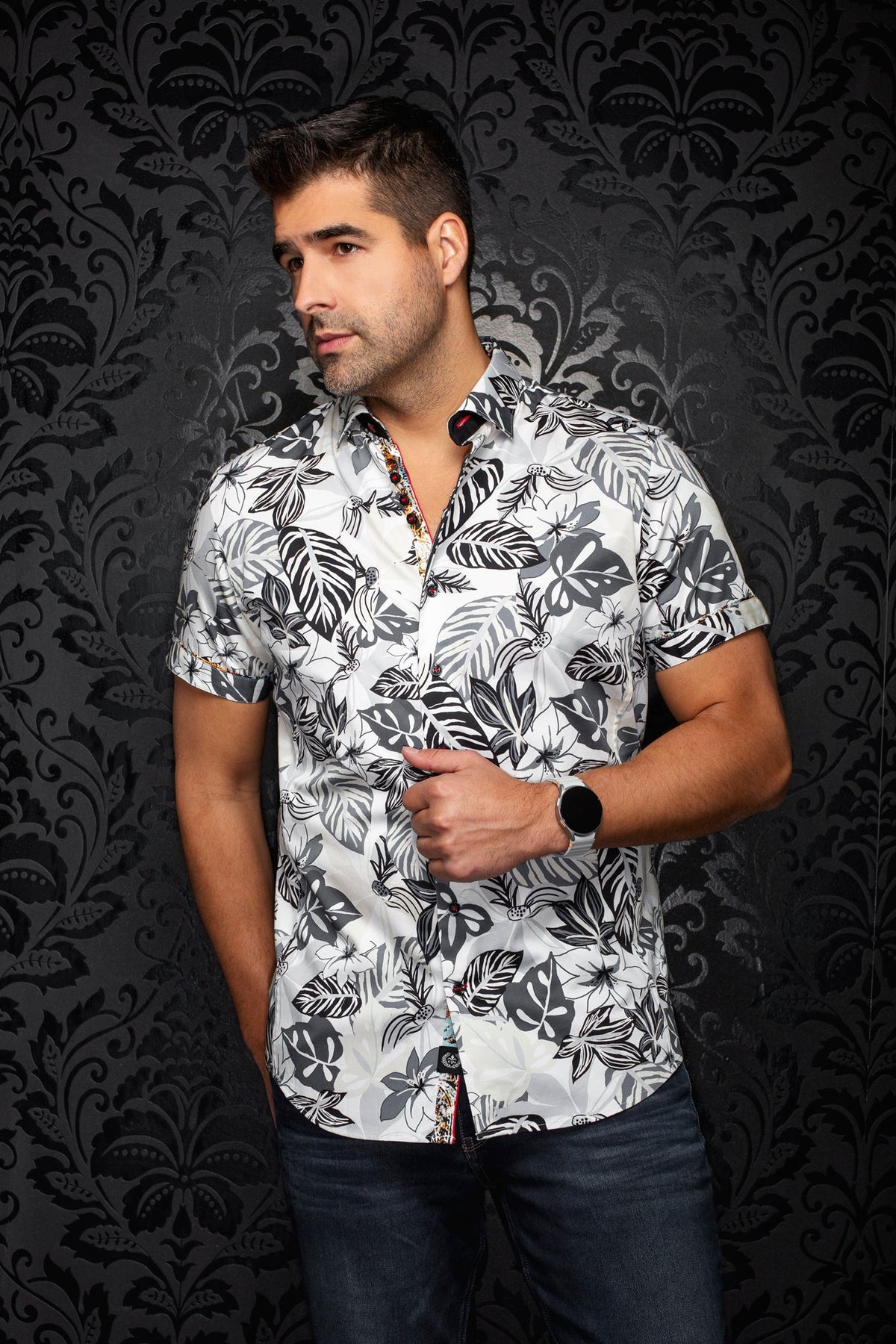 Chemise manches courtes en coton extensible pour homme par Au Noir | BOLONIA (SS) Noir | Boutique Vvög, inventaire complet de la marque Au Noir