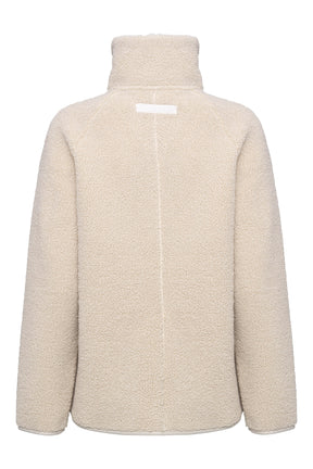 Ilse Jacobsen women's cream teddy fleece jacket back product view with high collar, center seam, and logo label