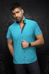 Short sleeve shirt for men by Au Noir | BOTERO(SS) Turquoise | Boutique Vvög, complete inventory of the Au Noir brand