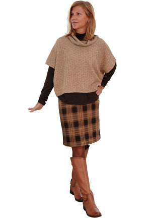 Rien ne se perd, tout se crée women's close front view of a beige textured knit cowl-neck bolero with wide short sleeves