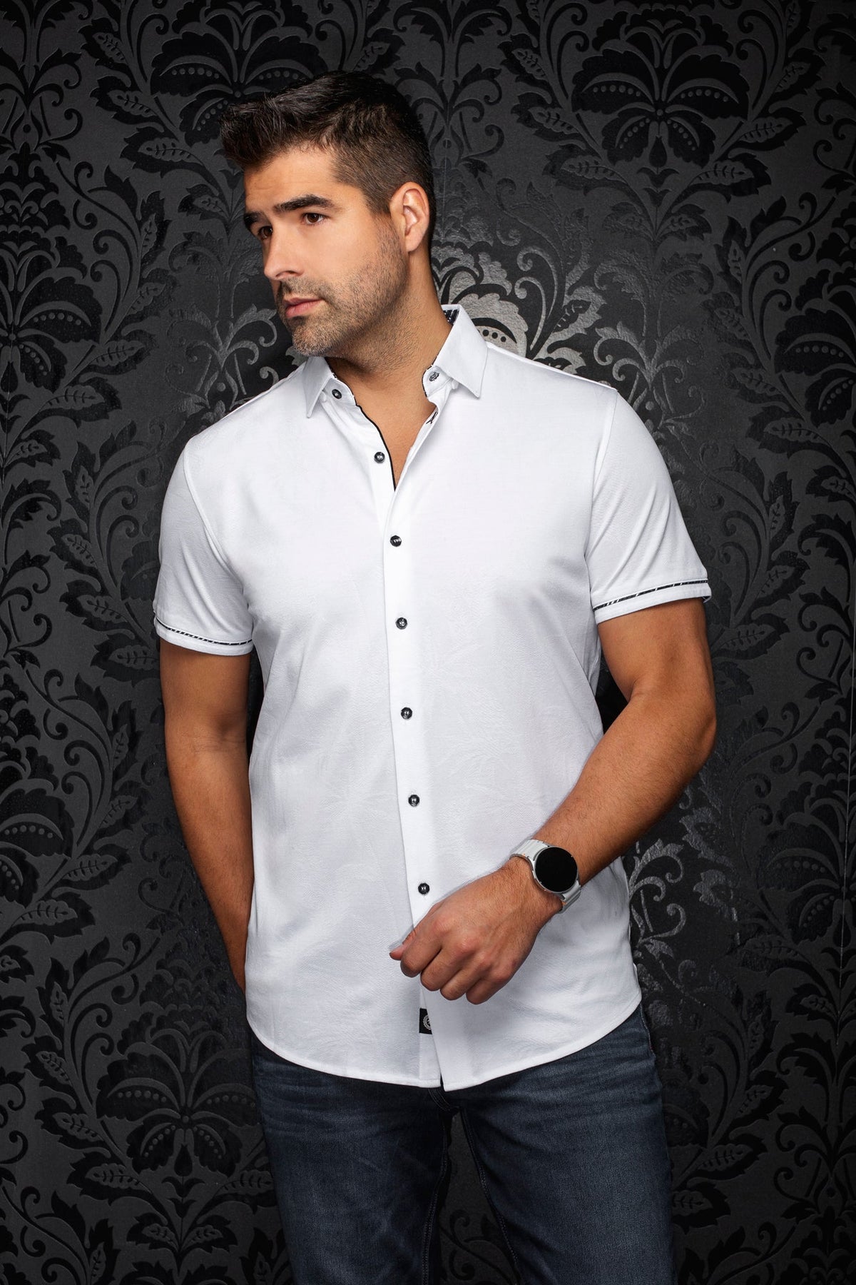 Chemise manches courtes en Knit extensible pour homme par Au Noir | BRAHEA (SS) Blanc | Boutique Vvög, inventaire complet de la marque Au Noir