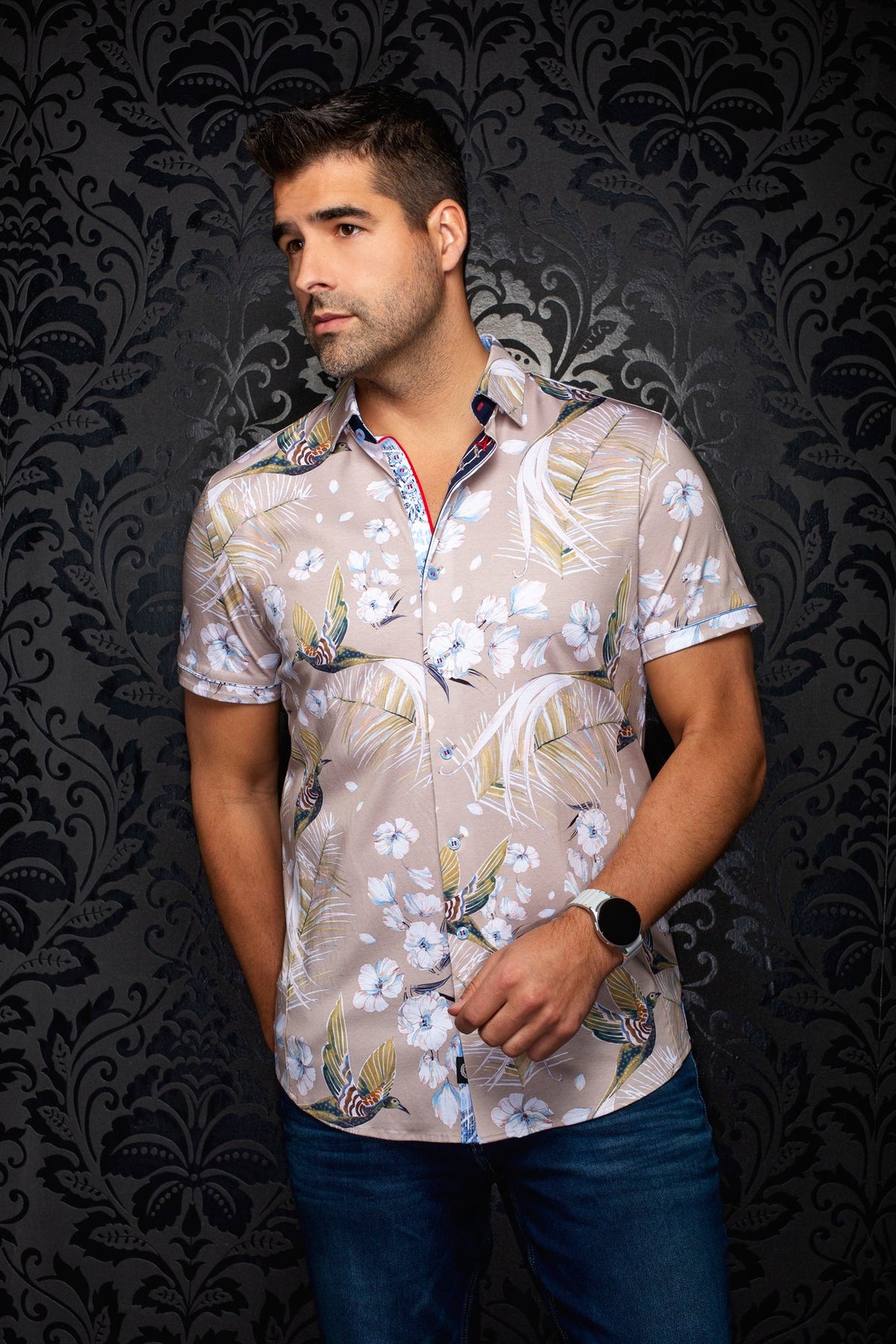 Chemise manches courtes en Knit extensible pour homme par Au Noir | BRASILIA (SS) Pierre | Boutique Vvög, inventaire complet de la marque Au Noir