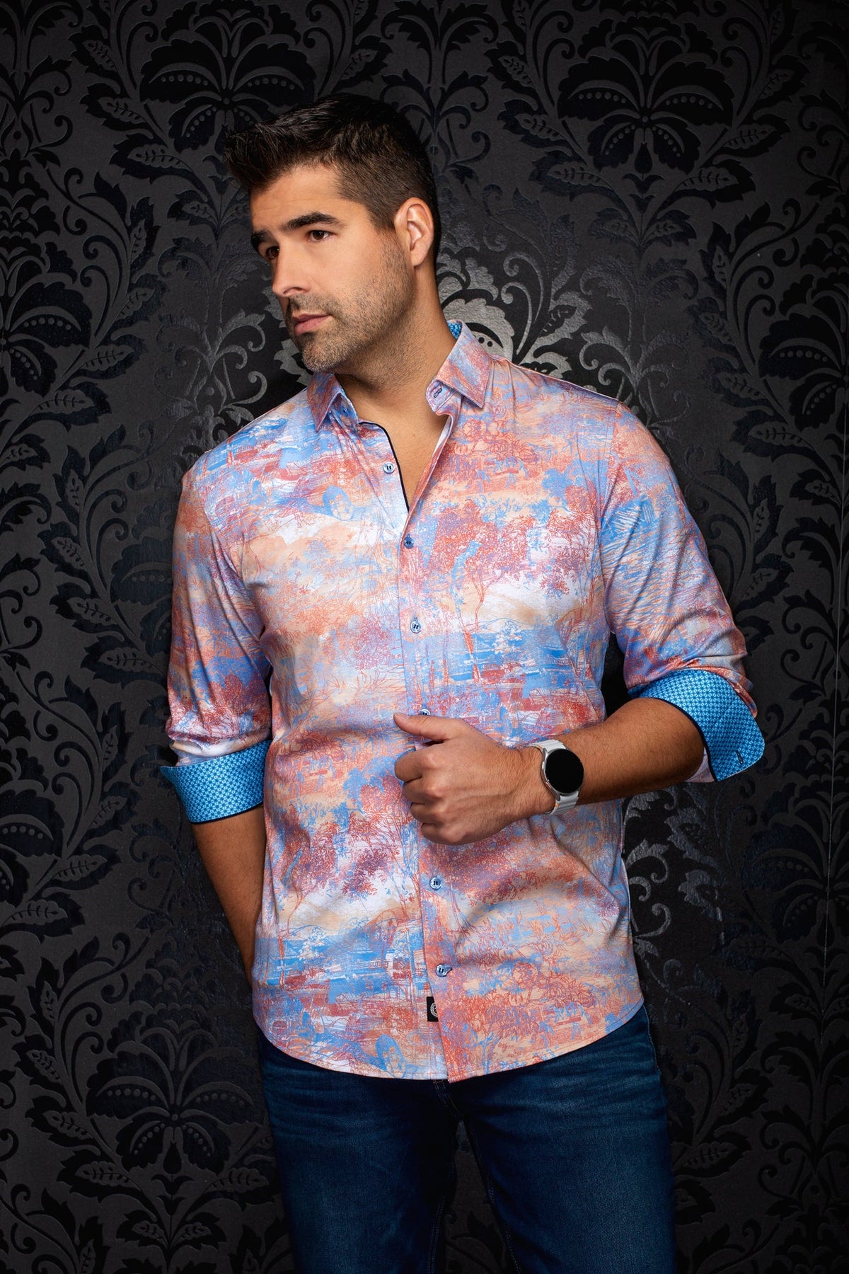 Chemise manches longues en Knit extensible pour homme par Au Noir | BREEZE Orange | Boutique Vvög, inventaire complet de la marque Au Noir