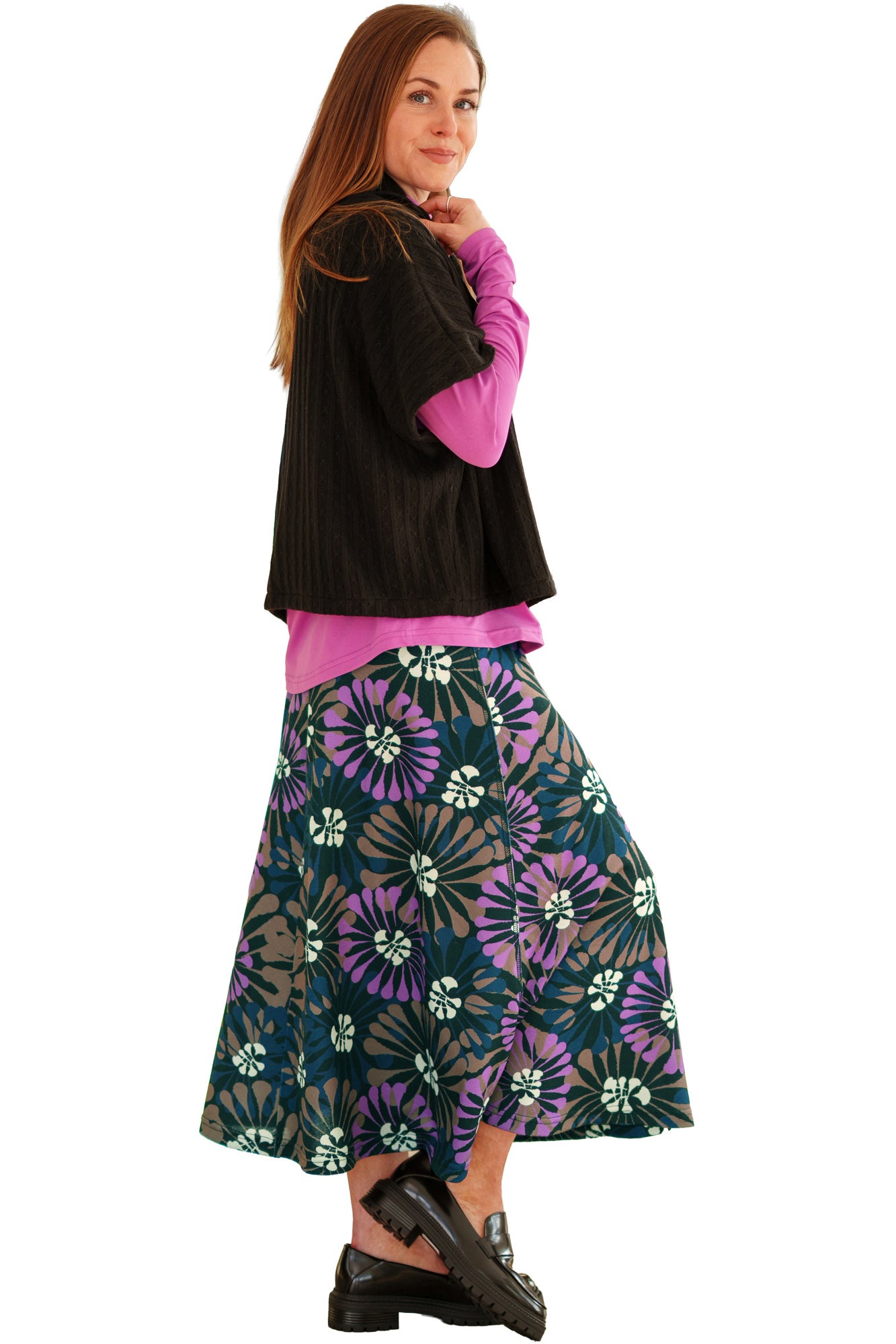 Rien ne se perd, tout se crée women's black textured bolero capelet showing cropped hem, side view
