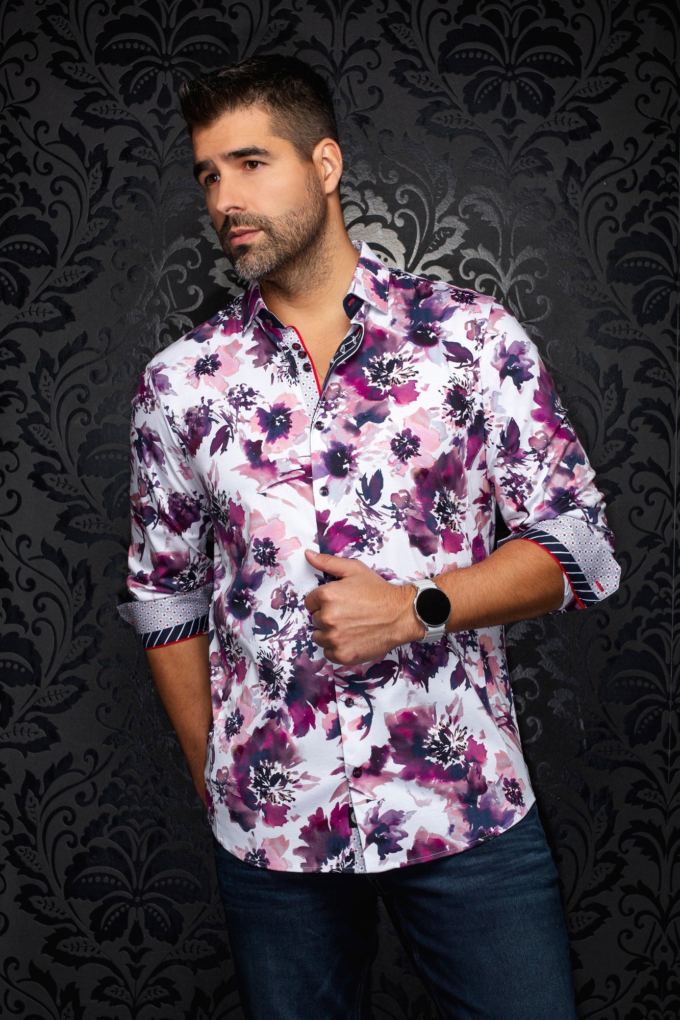 Chemise manches longues en Knit extensible pour homme par Au Noir | CARNAC Betterave | Boutique Vvög, inventaire complet de la marque Au Noir