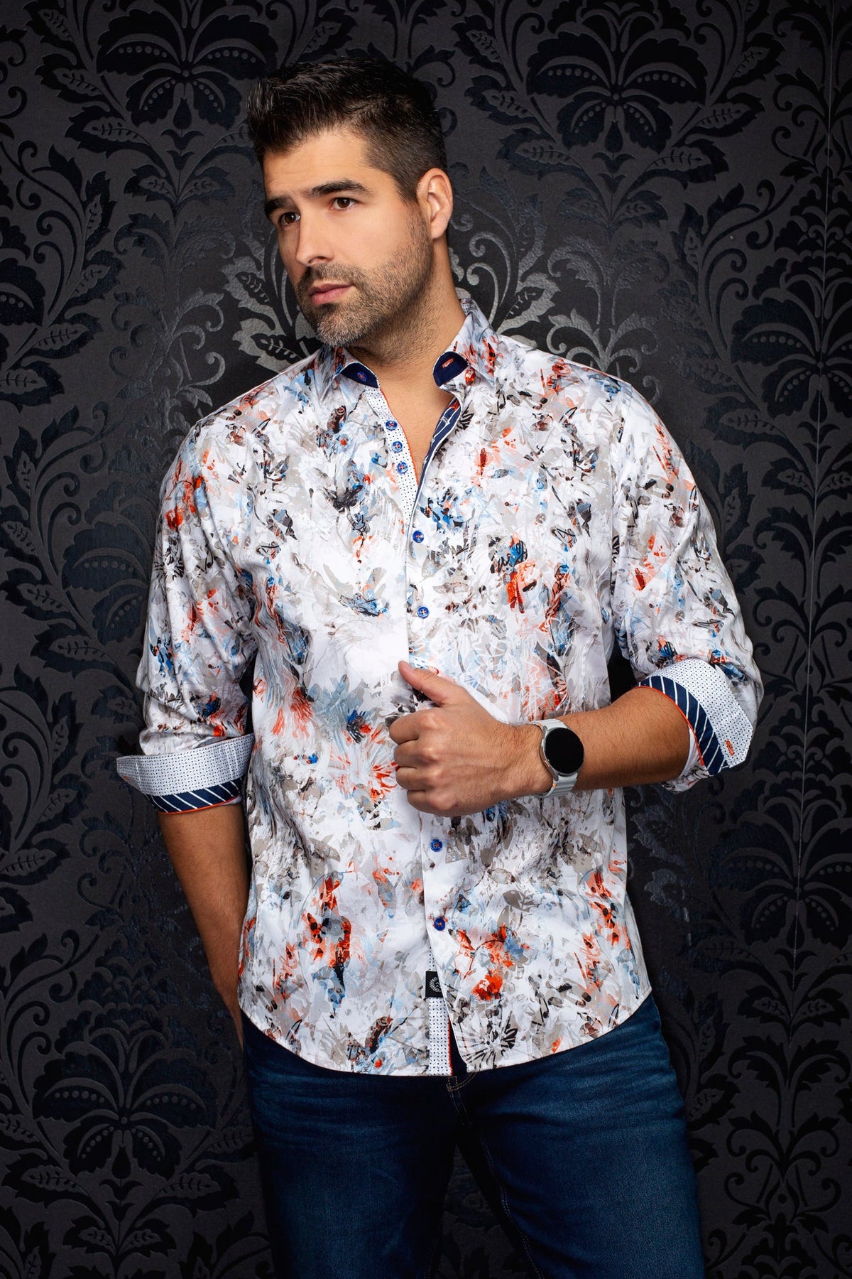 Chemise manches longues en coton extensible pour homme par Au Noir | CEBU Blanc | Boutique Vvög, inventaire complet de la marque Au Noir
