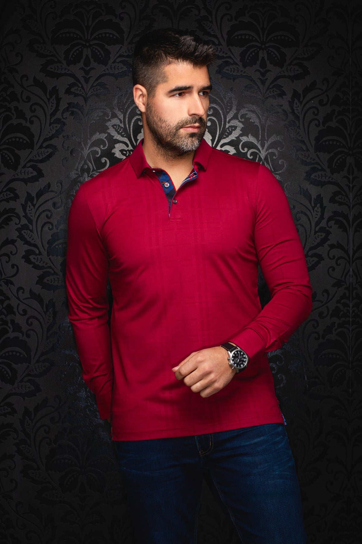 Polo manches longues pour homme par Au Noir | CHELSEA Cabernet | Boutique Vvög, inventaire complet de la marque Au Noir