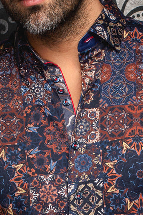 Chemise manches longues pour homme par Au Noir | CLOVIS Marine Rouille | Boutique Vvög, inventaire complet de la marque Au Noir