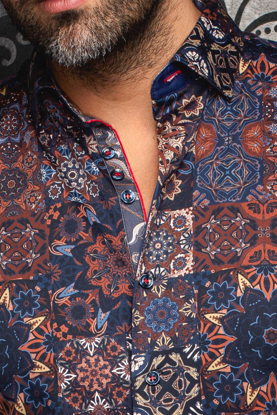 Chemise manches longues pour homme par Au Noir | CLOVIS Marine Rouille | Boutique Vvög, inventaire complet de la marque Au Noir