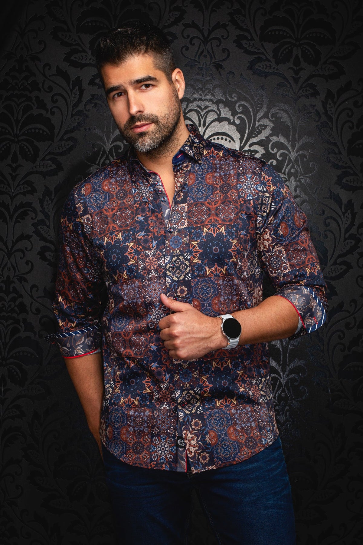 Chemise manches longues pour homme par Au Noir | CLOVIS Marine Rouille | Boutique Vvög, inventaire complet de la marque Au Noir