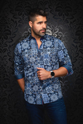 Chemise manches longues pour homme par Au Noir | CLOVIS Marine Blanc | Boutique Vvög, inventaire complet de la marque Au Noir