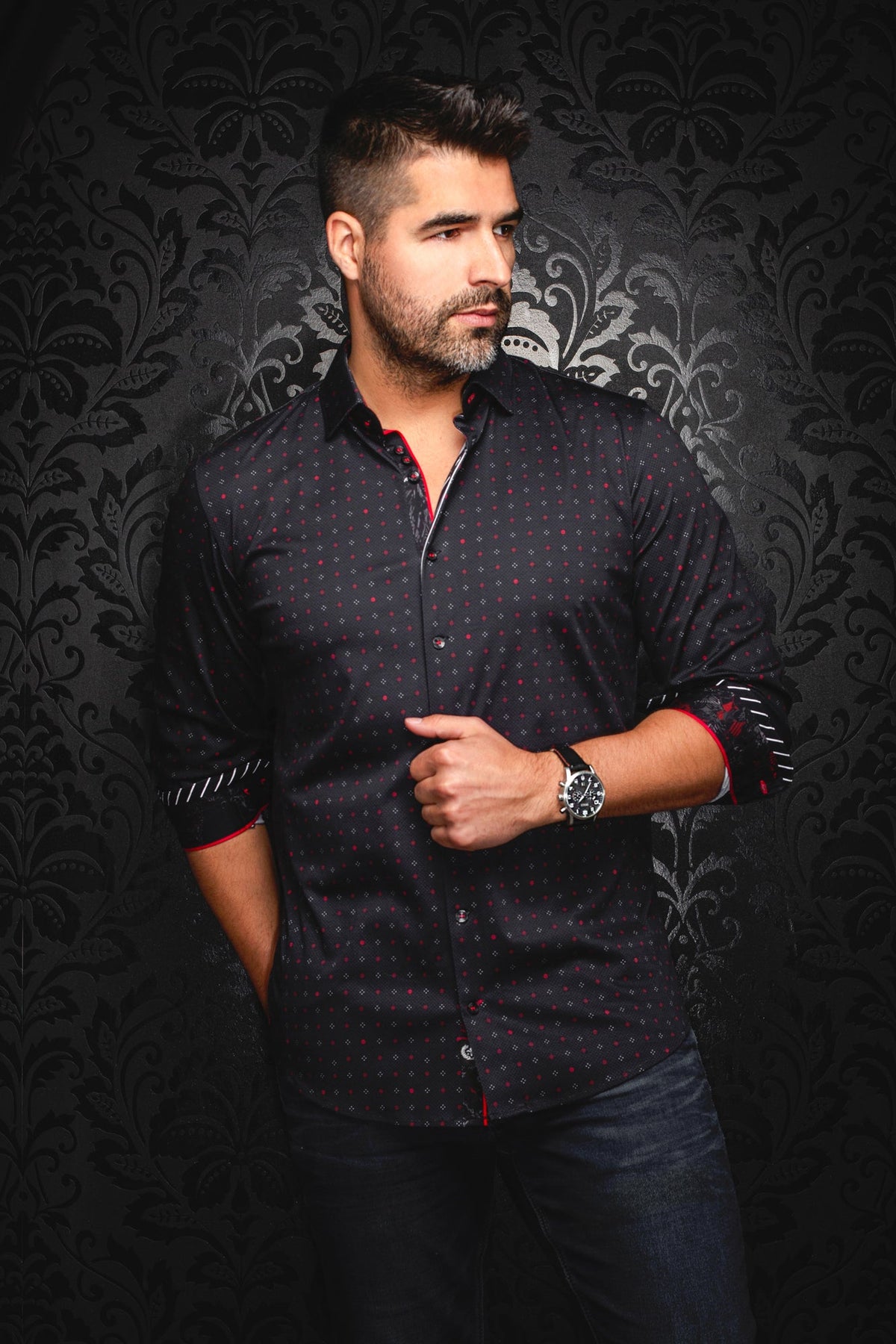 Chemise manches longues en Knit pour homme par Au Noir | CLYDE Noir Rouge | Boutique Vvög, inventaire complet de la marque Au Noir