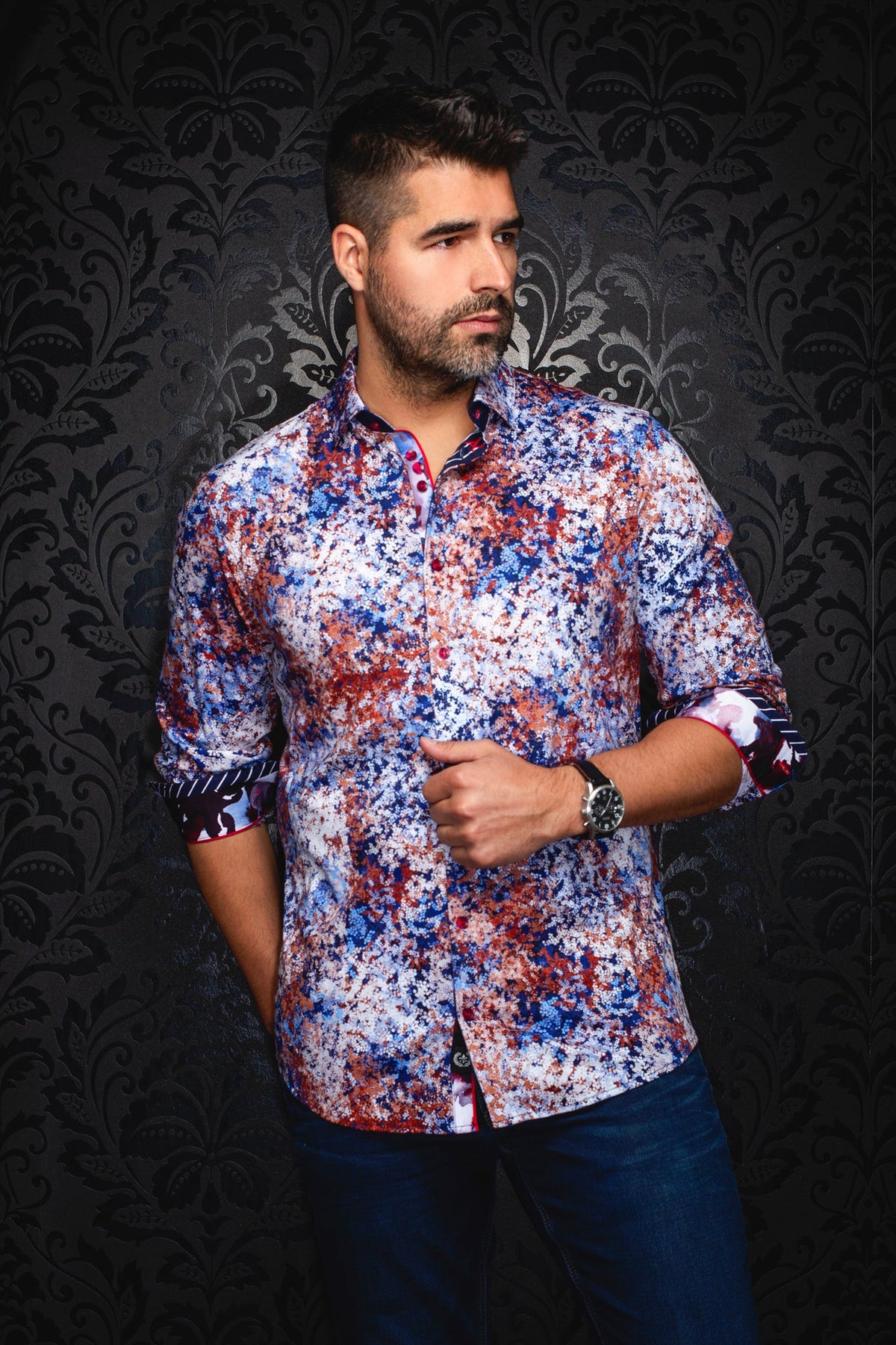 Chemise manches longues en Knit pour homme par Au Noir | CONFETTI Bleu Rouille | Boutique Vvög, inventaire complet de la marque Au Noir