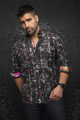Long sleeve shirt for men by Au Noir | CONTRERAS Black Red | Boutique Vvög, complete inventory of the Au Noir brand