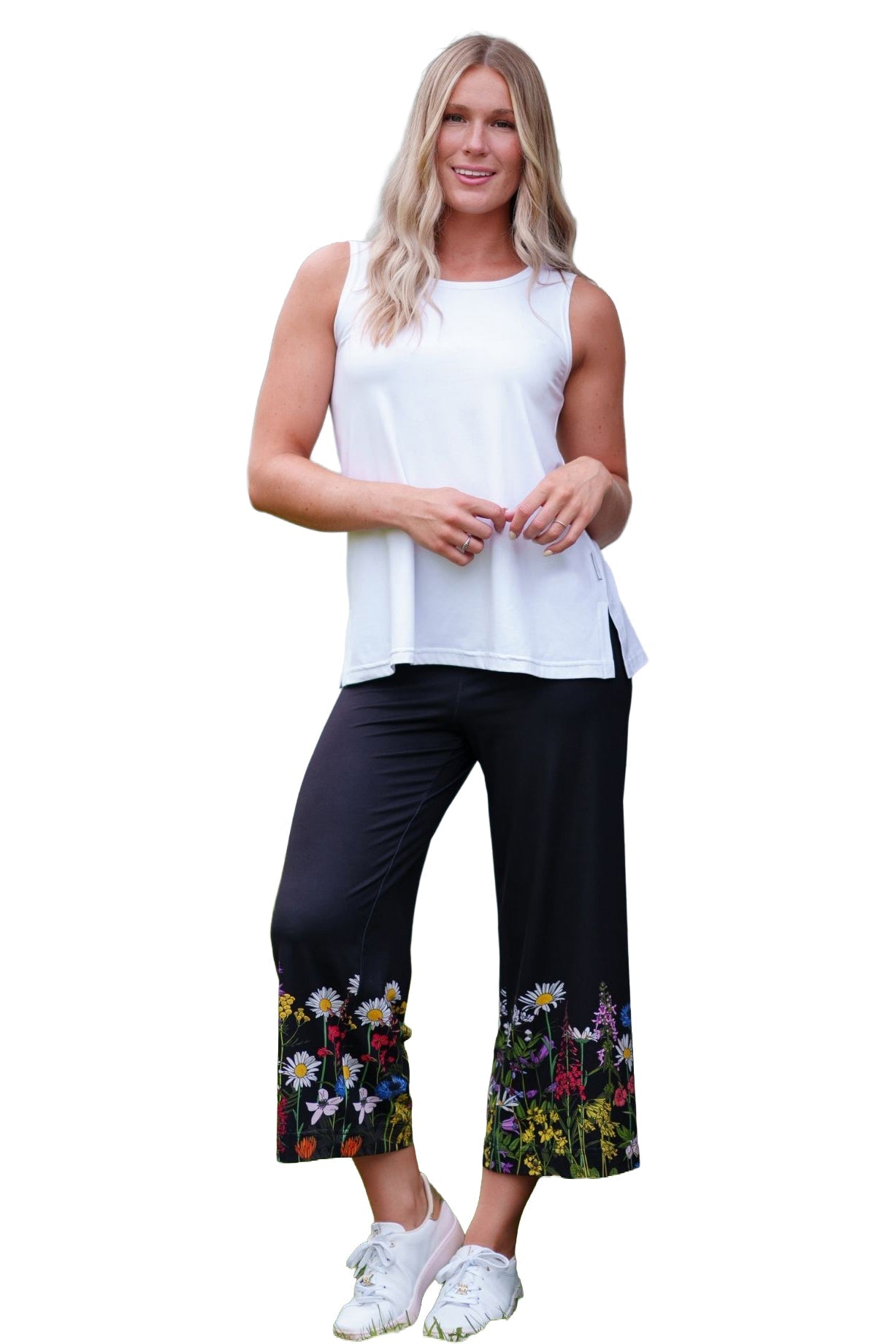 Gaucho 7/8 pour femme par Rien ne se perd, tout se crée | Amaretto Noir Et Fleuri | Boutique Vvög, vêtements mode pour homme et femme