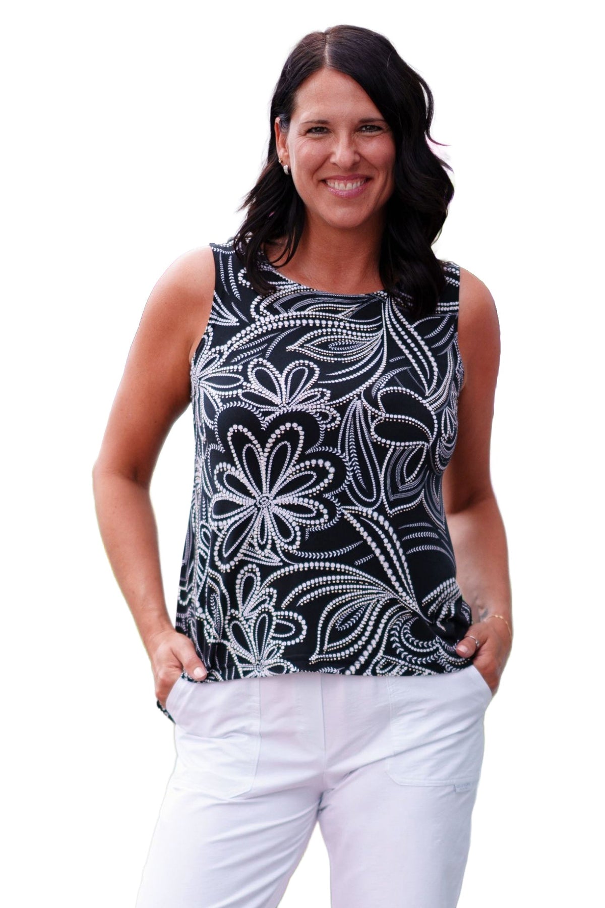 Camisole pour femme par Rien ne se perd, tout se crée | Sunrise Floral Noir Et Blanc | Boutique Vvög, vêtements mode pour homme et femme