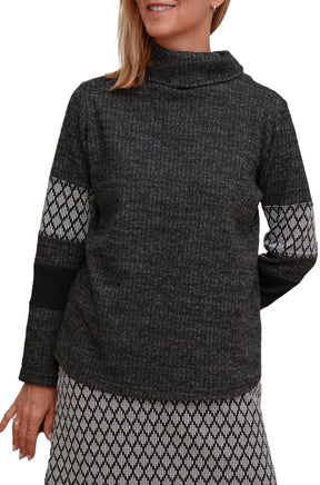 Rien ne se perd, tout se crée women's charcoal turtleneck knit long-sleeve knit sweater, close front view