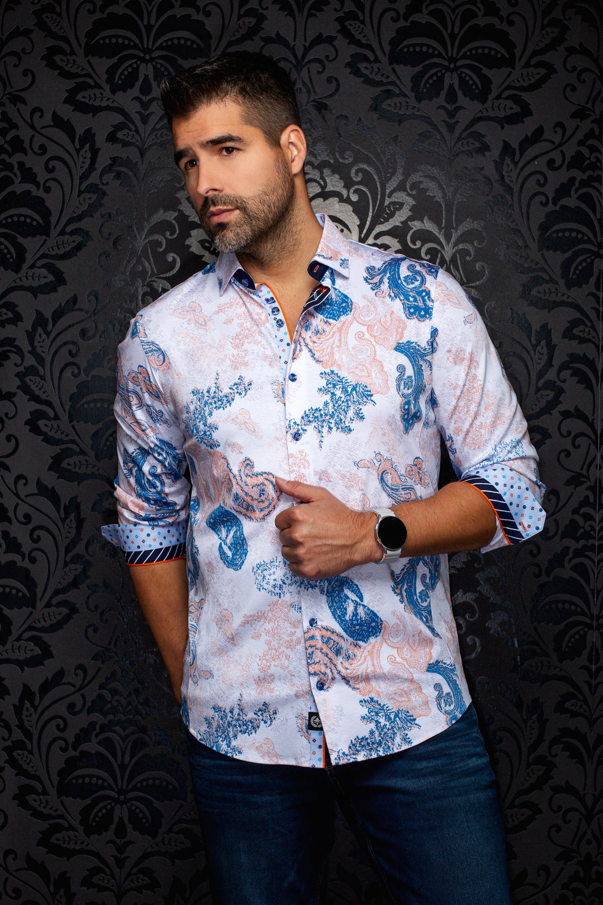 Chemise manches longues en Knit extensible pour homme par Au Noir | DAWNSTONE Orange | Boutique Vvög, inventaire complet de la marque Au Noir