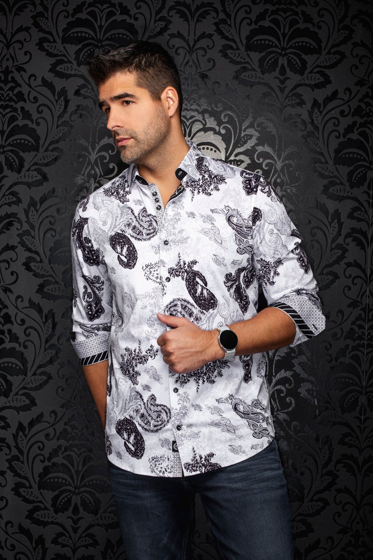 Chemise manches longues en Knit extensible pour homme par Au Noir | DAWNSTONE Noir | Boutique Vvög, inventaire complet de la marque Au Noir