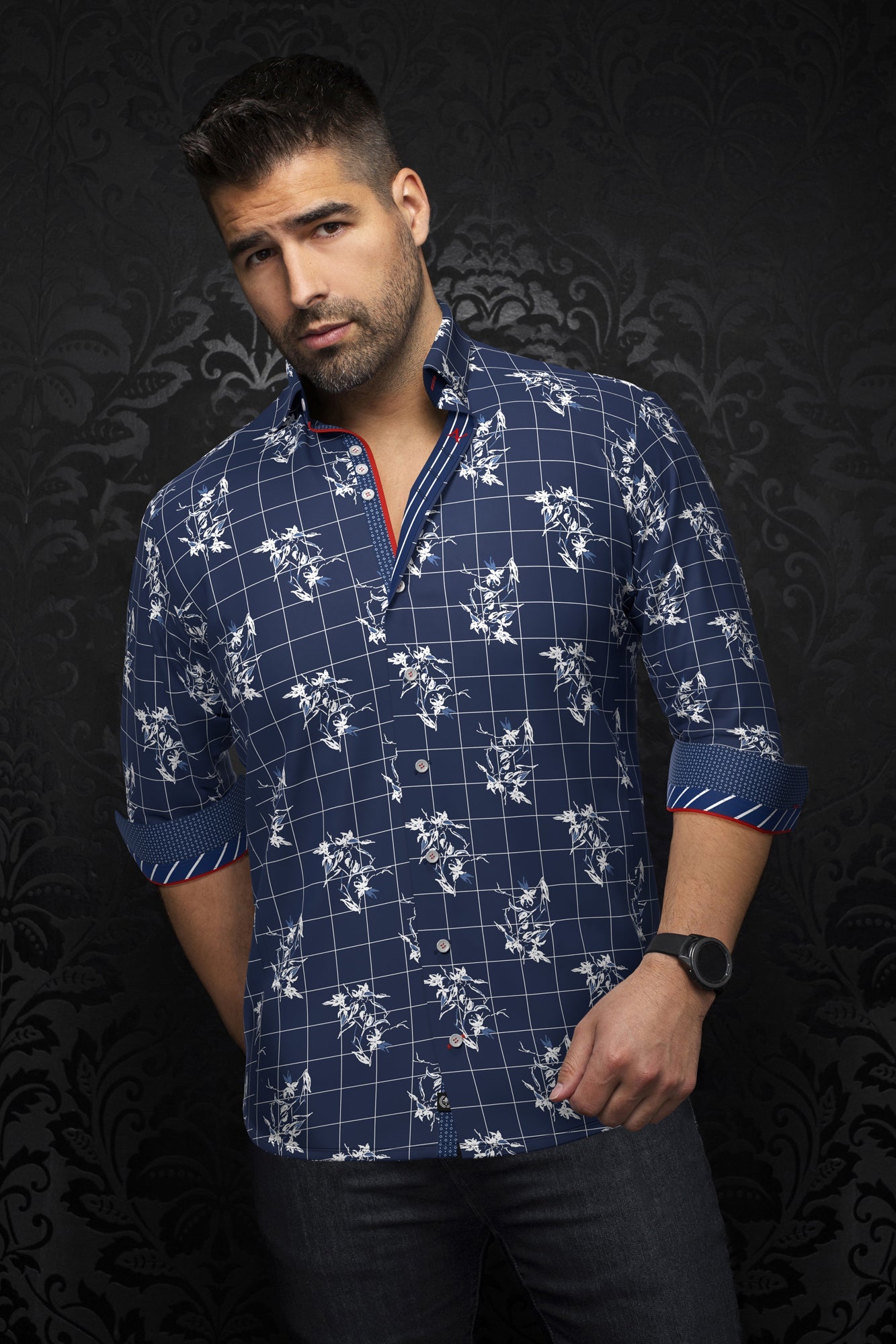 Long sleeve shirt for men by Au Noir | DISTEFANO Navy | Boutique Vvög, complete inventory of the Au Noir brand