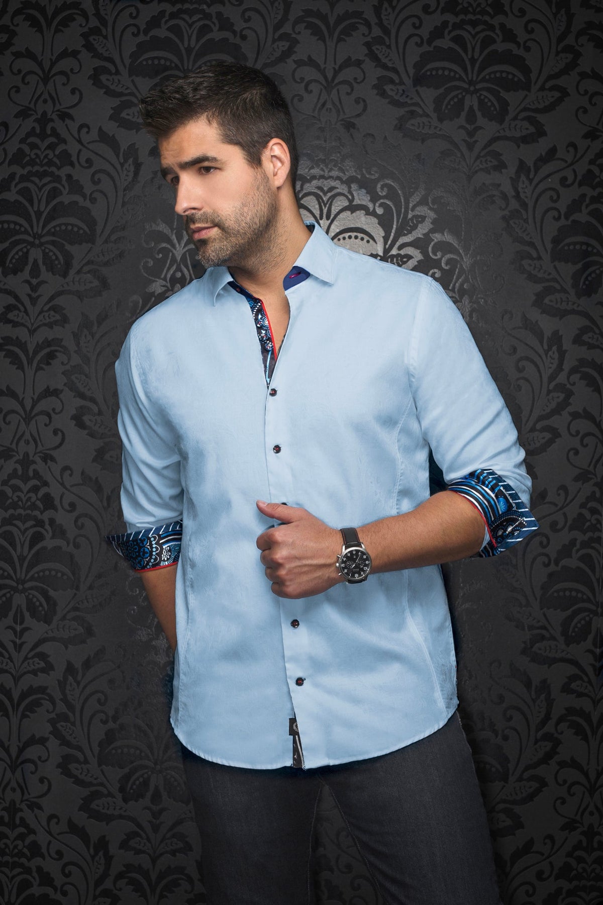 Chemise manches longues pour homme par Au Noir | DOMINION Bleu Clair | Boutique Vvög, inventaire complet de la marque Au Noir