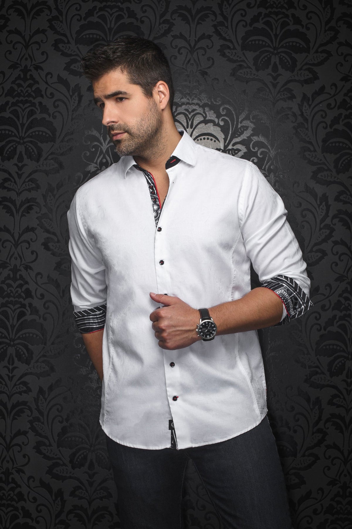 Chemise manches longues pour homme par Au Noir | DOMINION Blanc | Boutique Vvög, inventaire complet de la marque Au Noir