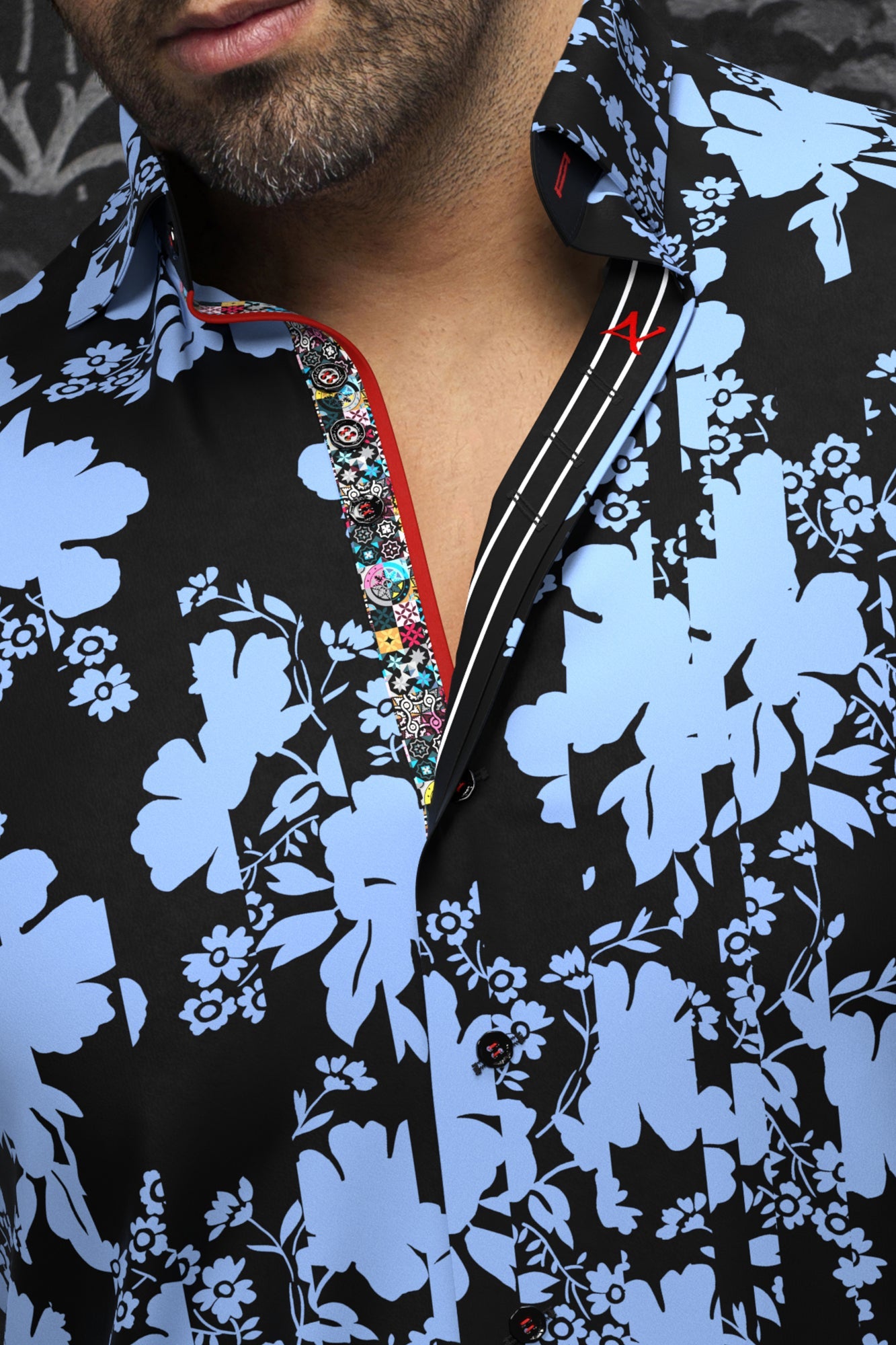 Short sleeve shirt for men by Au Noir | DORIOT(SS) Black Cobalt | Boutique Vvög, complete inventory of the Au Noir brand