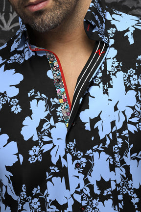 Short sleeve shirt for men by Au Noir | DORIOT(SS) Black Cobalt | Boutique Vvög, complete inventory of the Au Noir brand