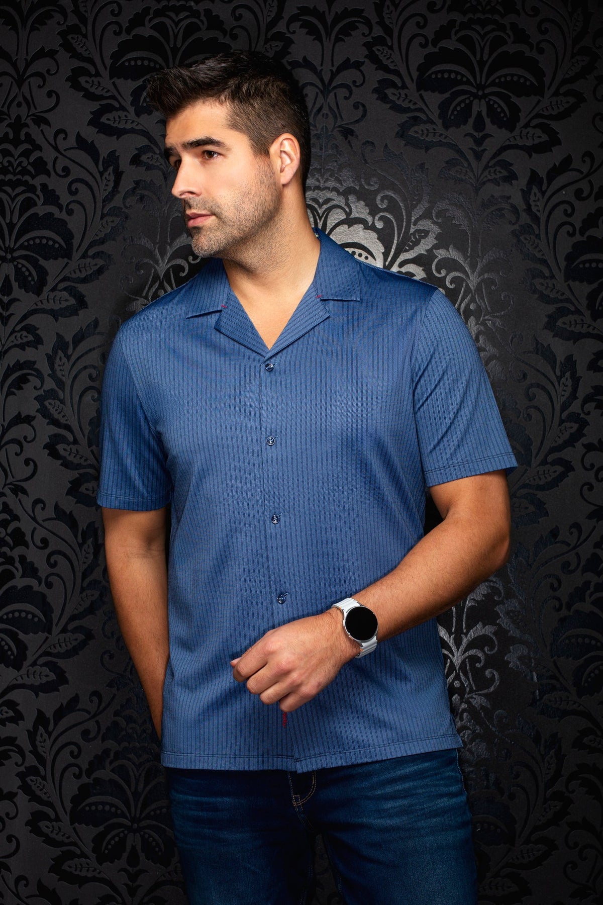 Chemise Performance à col ouvert pour homme par Au Noir | DRYSCAPE T Marine | Boutique Vvög, inventaire complet de la marque Au Noir