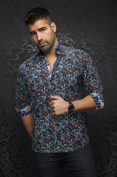 Knit long sleeve shirt for men by Au Noir | ELIADE Blue Orange | Boutique Vvög, complete inventory of the Au Noir brand