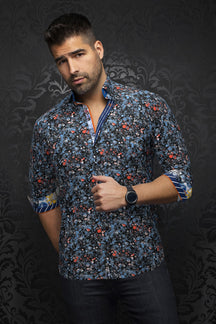 Knit long sleeve shirt for men by Au Noir | ELIADE Blue Orange | Boutique Vvög, complete inventory of the Au Noir brand
