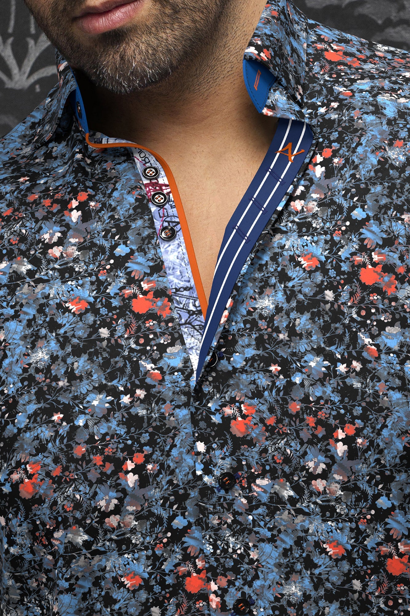 Knit long sleeve shirt for men by Au Noir | ELIADE Blue Orange | Boutique Vvög, complete inventory of the Au Noir brand