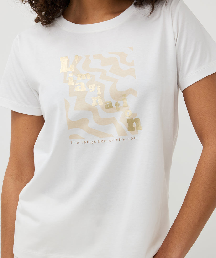 T-Shirt pour femme par Esqualo | SP2505015 Blanc Cassé/Sable | Boutique Vvög, vêtements mode pour homme et femme