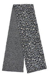 Women's gray winter scarf with black, cream leopard print and heathered reverse side, product view by Esqualo