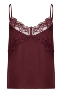 Camisole bourgogne à fines bretelles, encolure en V en dentelle et ourlet droit pour femme par Esqualo, vue avant