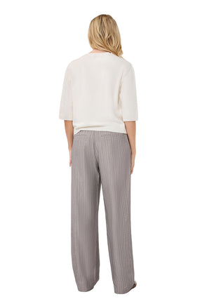 Women's full back view of ivory short sleeve knit T-Shirt with ribbed neck, cuffs, and straight hem by Esqualo