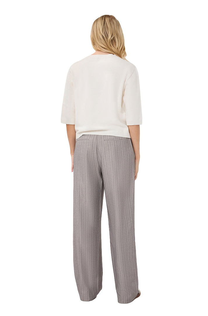 Women's full back view of ivory short sleeve knit T-Shirt with ribbed neck, cuffs, and straight hem by Esqualo