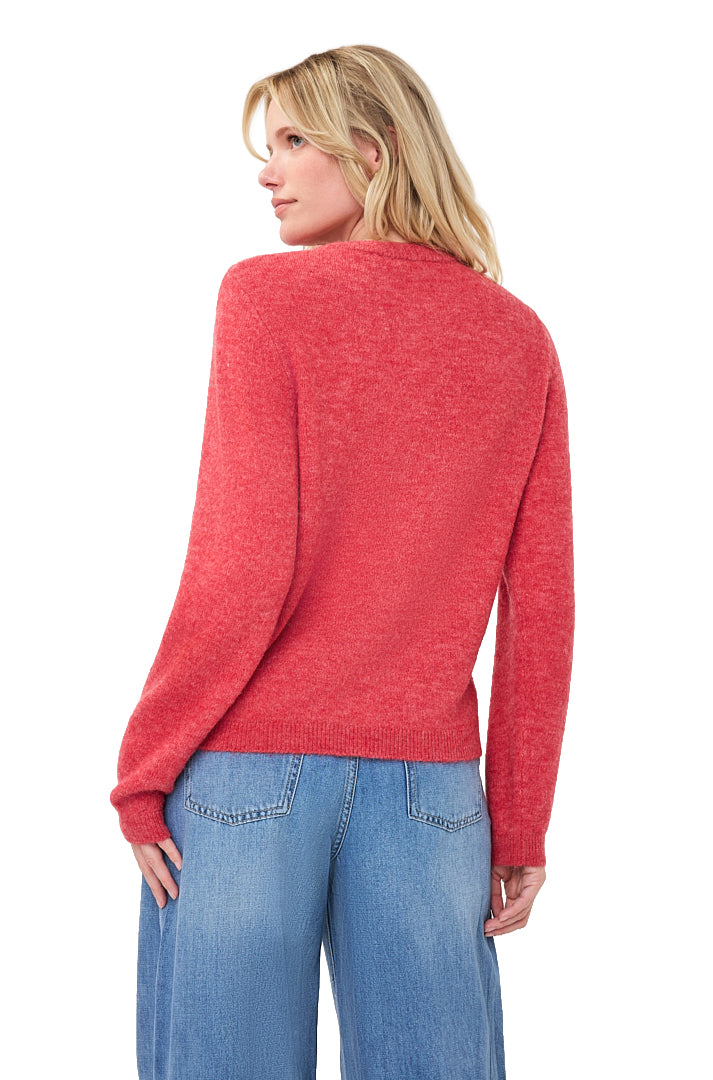 Vue arrière du cardigan en tricot corail, dos uni, manches longues et ourlet côtelé pour femme par Esqualo