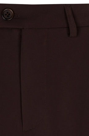 Détail de la taille de la pantalon jambe droite brun foncé avec bouton, passant et braguette pour femme par Esqualo
