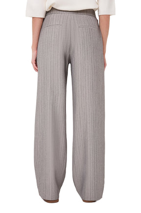 Esqualo women's gray wide-leg striped pants with flat waistband and welt pockets, back view