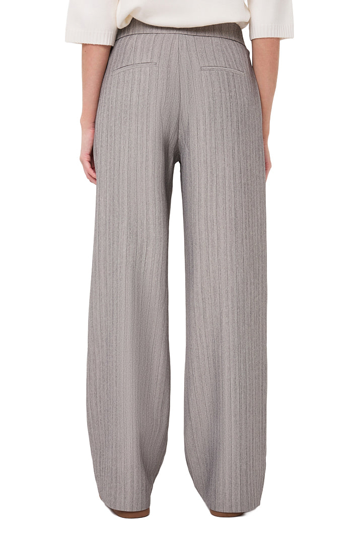 Esqualo women's gray wide-leg striped pants with flat waistband and welt pockets, back view