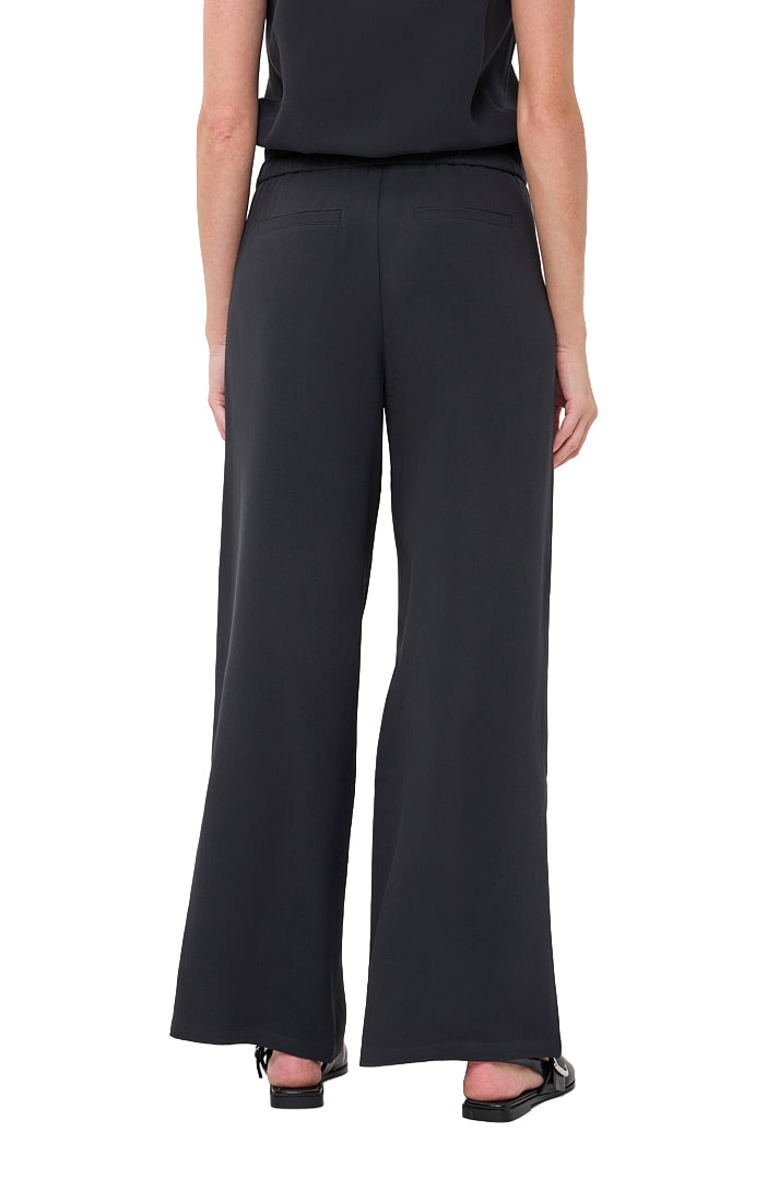 Vue arrière du pantalon à jambe large à cordon noir à jambe large avec poches passepoilées pour femme par Esqualo