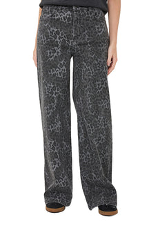 Jean à jambe large larges gris à imprimée léopard, vue de face avec taille et poches pour femme par Esqualo