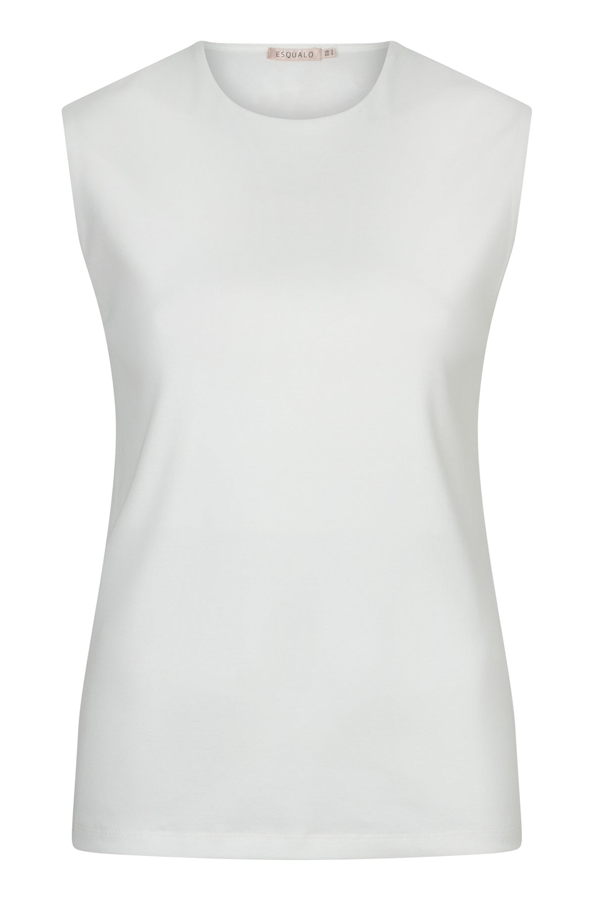 Esqualo women's white sleeveless crewneck T-Shirt with broad shoulders and straight hem shown from the front