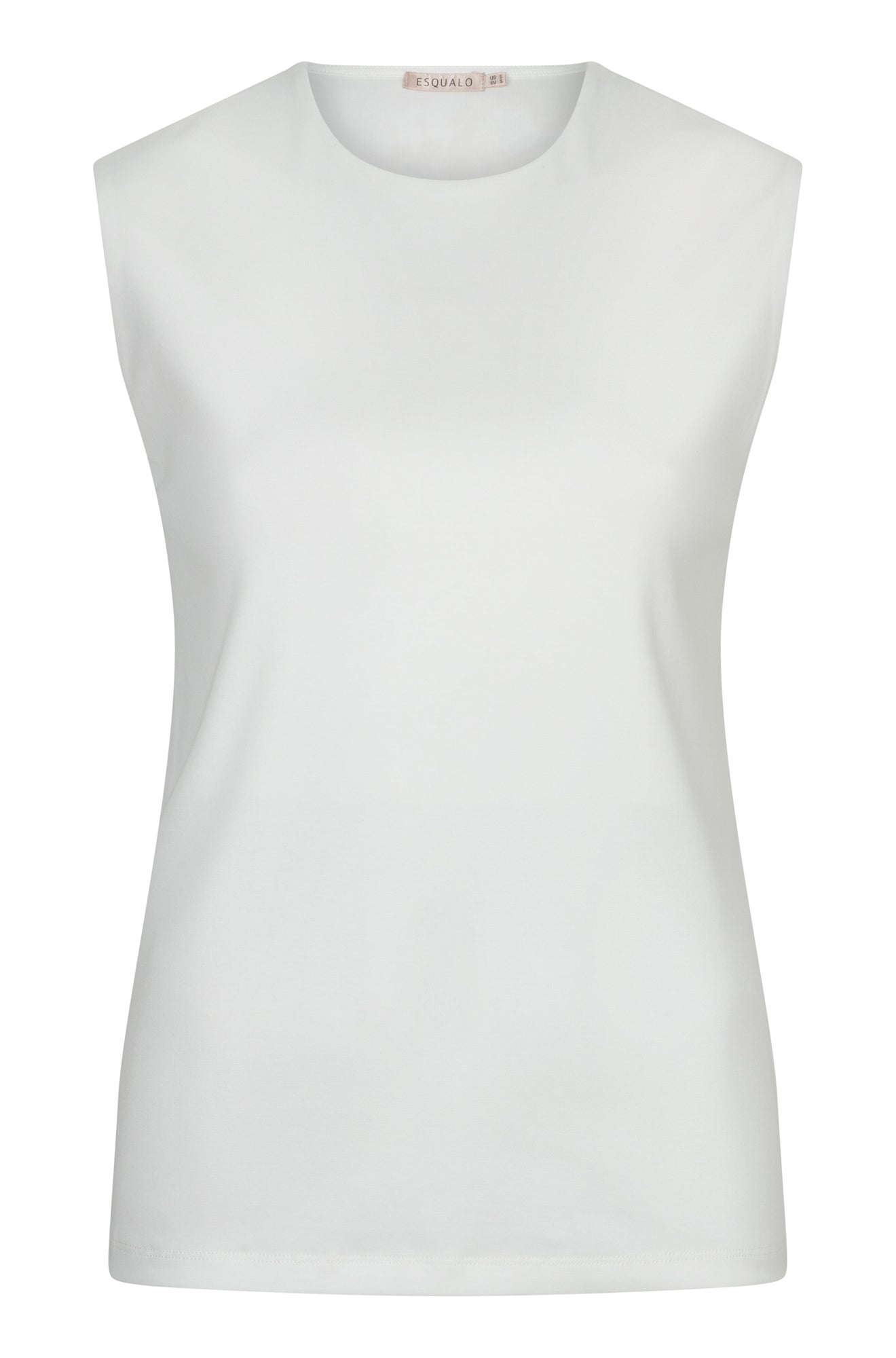 Esqualo women's white sleeveless crewneck T-Shirt with broad shoulders and straight hem shown from the front