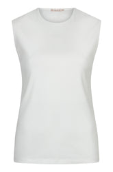 Esqualo women's white sleeveless crewneck T-Shirt with broad shoulders and straight hem shown from the front
