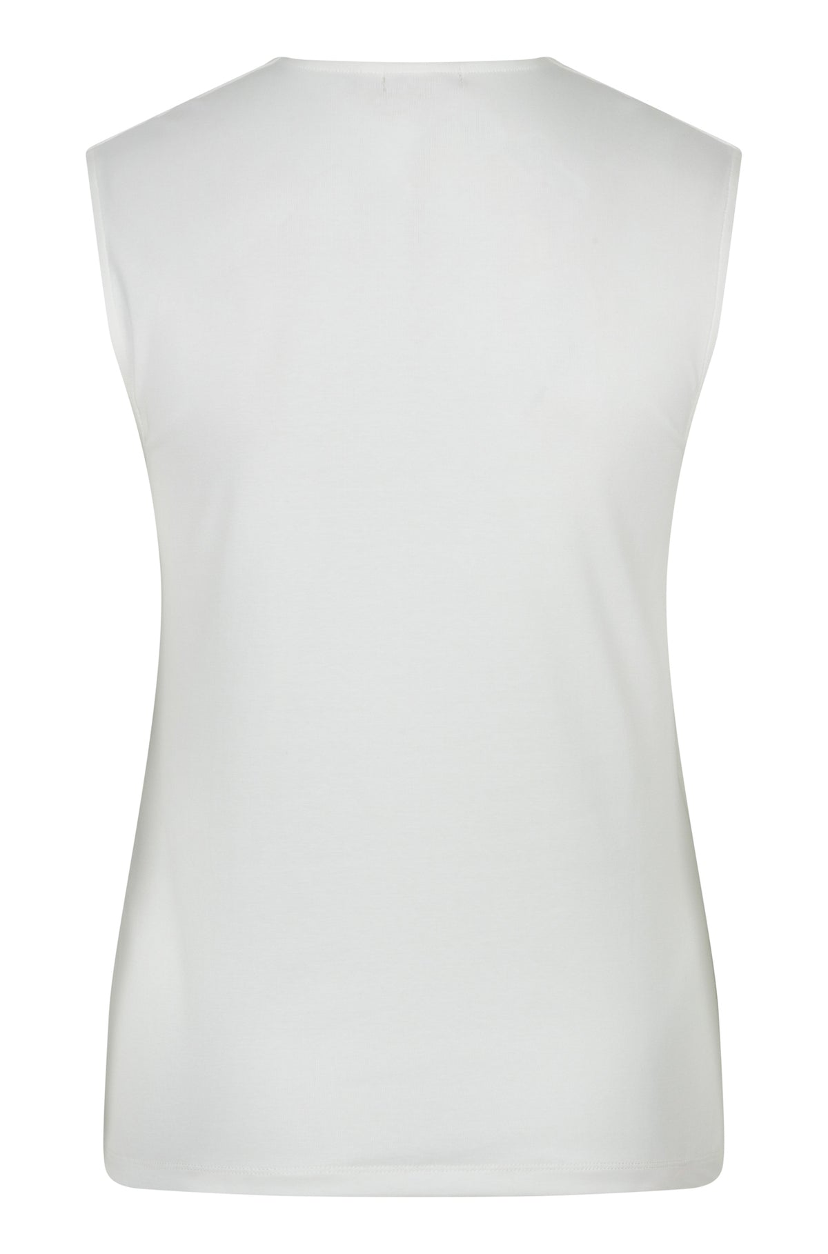 Esqualo women's white sleeveless crewneck T-Shirt with broad shoulders and straight hem, back view