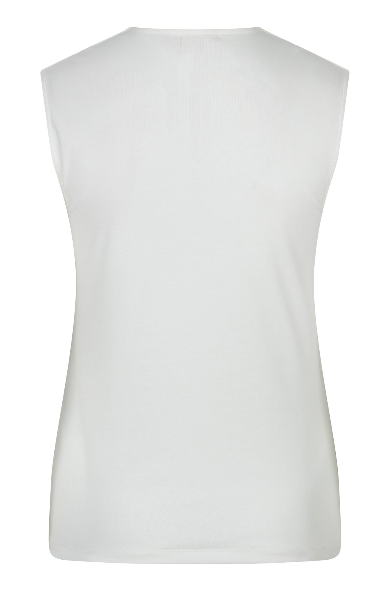Esqualo women's white sleeveless crewneck T-Shirt with broad shoulders and straight hem, back view